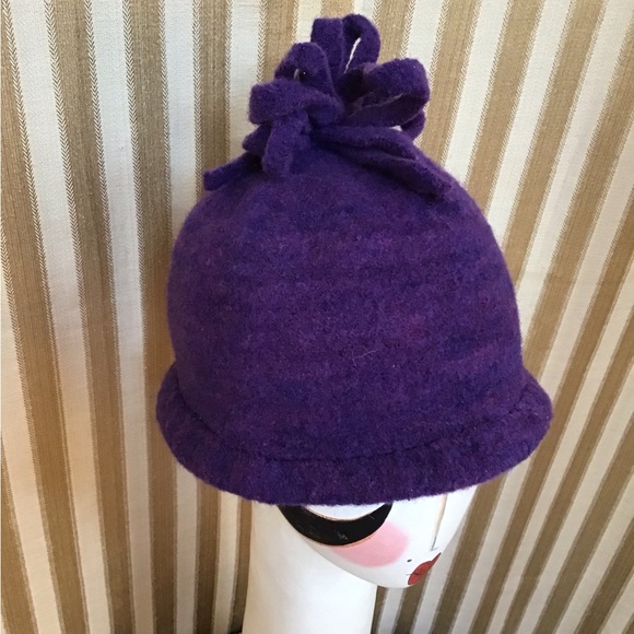 Purple Hand Felted Cloche with Self Bow - Picture 2 of 3